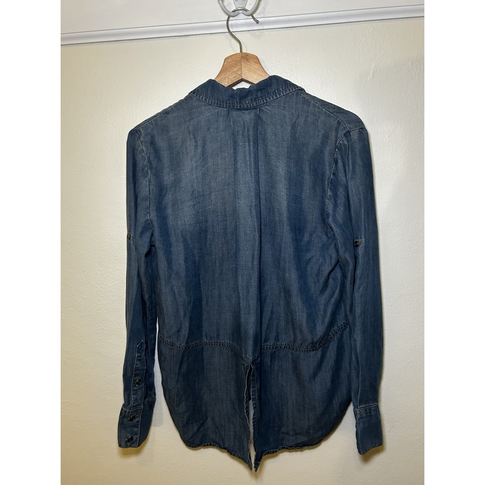Women's Cloth & Stone Chambray Hidden Button Up‎ High Low Shirt Size Small - Picture 5 of 9